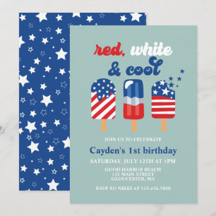 Convite 4 de julho Azul Branco Vermelho Aniversário
