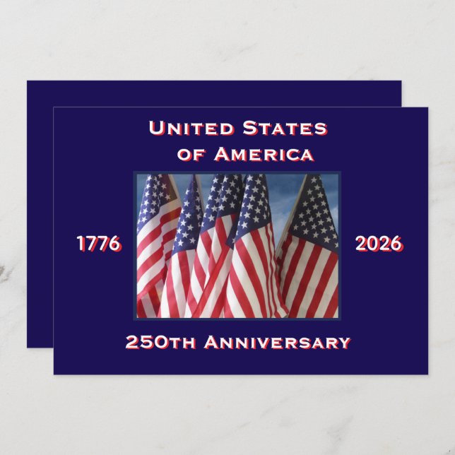 Convite 4 de julho Barbeque, EUA 250 anos, Bandeiras (Frente/Verso)