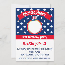 Convite 4 de julho | Branco vermelho e azul | PRIMEIRO ANI