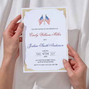 Convite 4 de julho Casamento Patriótico Americano