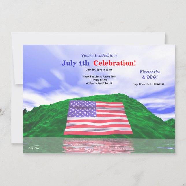 Convite 4 de julho Celebração da bandeira dos EUA e Colina (Frente)