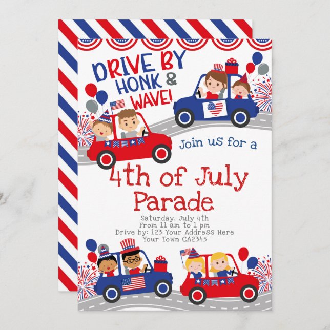 Convite 4 de julho de Drive by Birthday (Frente/Verso)