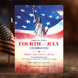 Convite 4 de julho Estátua da Liberdade e dos EUA Flag Vin