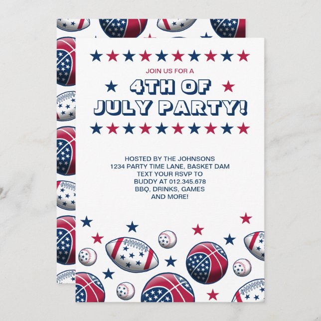 Convite 4 de julho Festas de Esporte do Partido (Frente/Verso)
