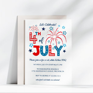 Convite 4 de julho Fogos de artifício, estrelas e CHURRASC