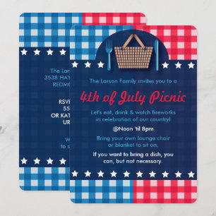 Convite 4 de julho, Gingham Picnic Invitations.