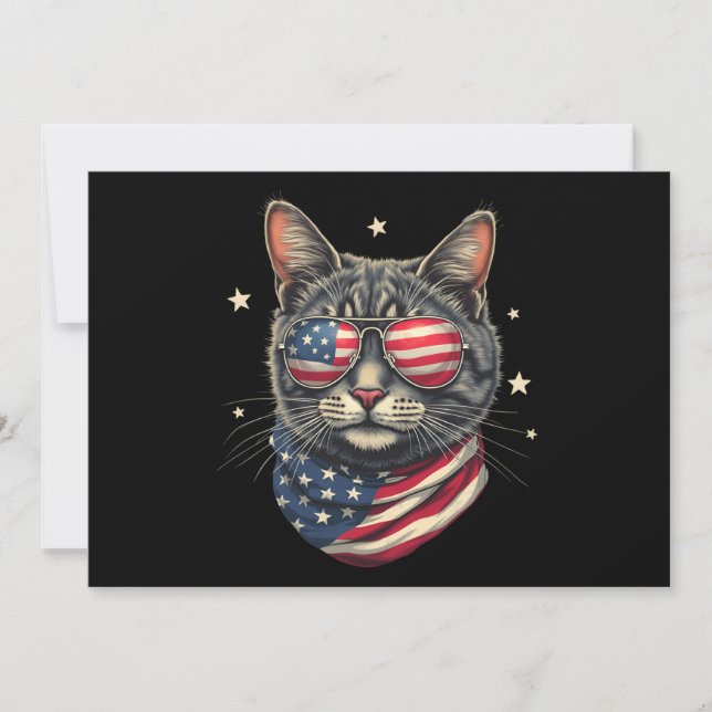 Convite 4 de julho Meowica American Flag Cat (Frente)