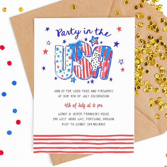 Convite 4 de julho Partido nos EUA (4th of July party in the USA invitation)