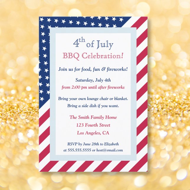 Convite 4 de julho, Red White Blue Party Stars Stripes (4th of July Red White Blue BBQ Party Stars Stripes Invitation)