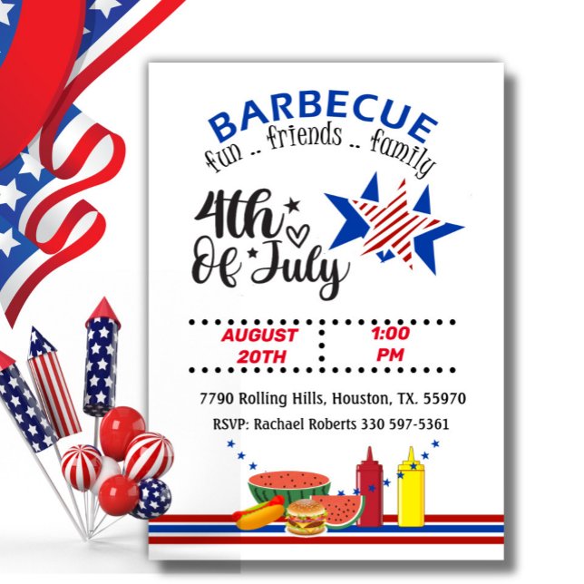 Convite 4 De Julho, Red White E Blue Patriotic Barbecue (Criador carregado)