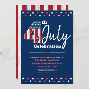 Convite 4 de julho Rustic Wood Bold Modern USA Flag