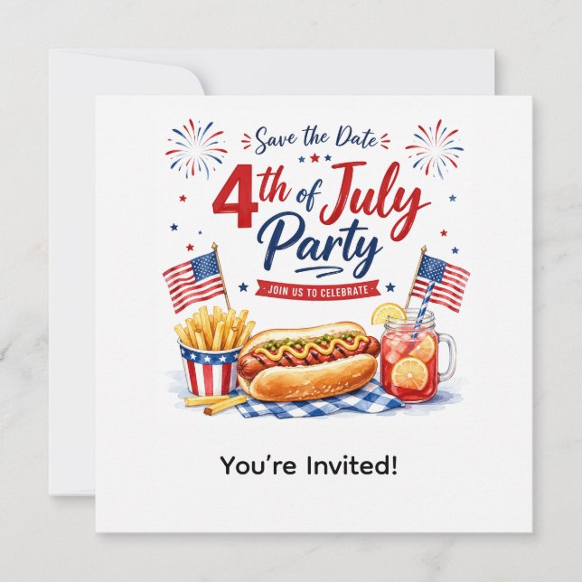 Convite 4 de Julho Salve a Data Festa do Dia da Independên (Frente)