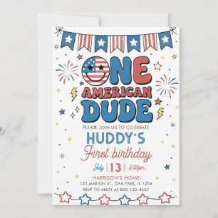 Convite 4 de Julho Um Cara Americano Menino 1º Aniversário