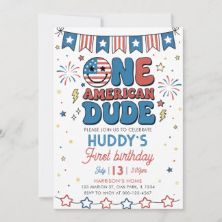 Convite 4 de Julho Um Cara Americano Menino 1º Aniversário