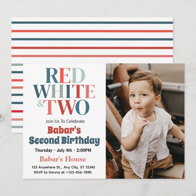 Convite 4 de Julho Vermelho Branco e Dois Meninos 2º Anive (Frente/Verso)