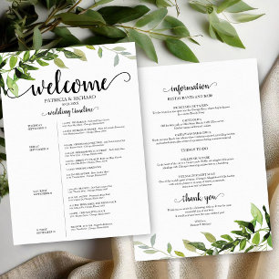 Convite 4 Dias Itinerário de Casamento Elegante Folhagem