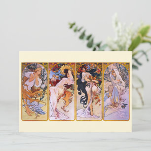 Convite 4 Estações de Alphonse Mucha, Arte Nouveau Antiga