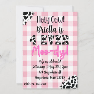 Convite 4 Ever Moody Cow Fourth Birthday Invitation