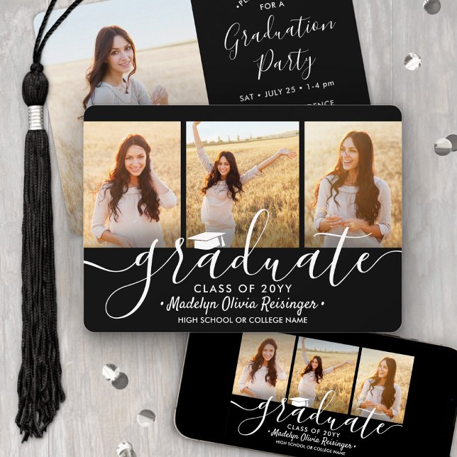 Convite 4 Festa de formatura Preta e Branca de Colagem de  (Criador carregado)