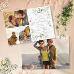 Convite 4 Foto: Greenery Botânico Deixa Casamento<br><div class="desc">Apresentando delicadas folhas de aquarela,  este convite de casamento botânico pode ser personalizado com suas 4 fotos especiais e detalhes especiais do dia do casamento. Projetado por Thisnotme©</div>
