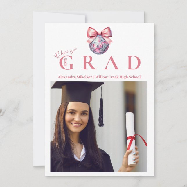 Convite 4 Fotografias Arco Rosa Disco Ball Festa de format (Frente)