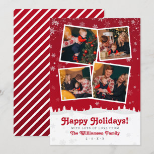 Convite 4 Fotografias   Árvores e neve de Natal Vermelhas 