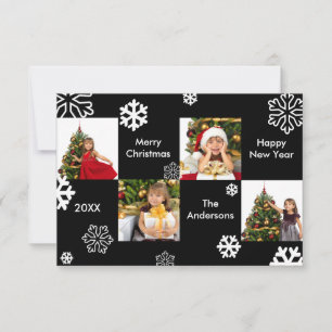 Convite 4 Fotos Quadradas Fundo Preto-3x5Cartão de Natal