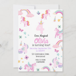 Convite 4 mágicos, Unicórnio Aniversário, Rainbows
