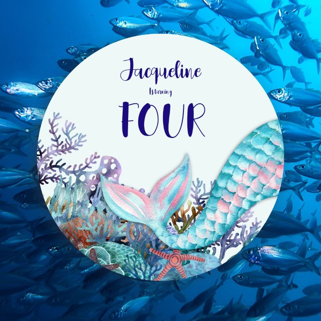 Convite 4.o Aniversário - Sereia Aquática Sob O Mar (Criador carregado)