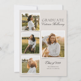 Convite 4 Photo Modern Ivory Graduation Announcement 