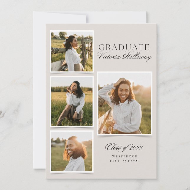Convite 4 Photo Modern Ivory Graduation Announcement  (Frente)