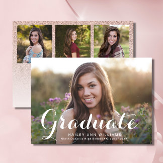 Convite 4 Photo Trendy Pink Chic Graduation Party