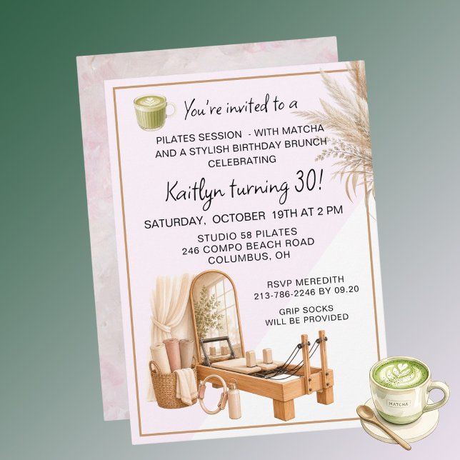 Convite 4 Pilates & Matcha (qualquer idade) Evento de Aniv (Criador carregado)