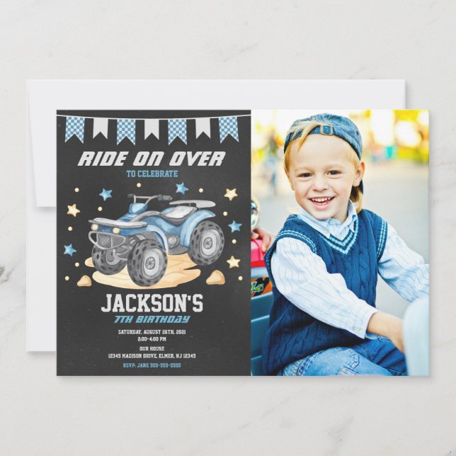 Convite 4 Wheeler Birthday Photo Invitation / Quad Bike (Frente)
