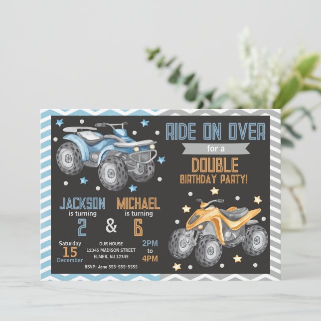 Convite 4 Wheeler Quad Bike ATV Joint Birthday (Em pé/Frente)