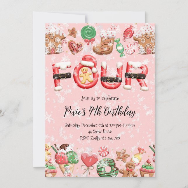 Convite 4th Birthday Christmas Party Invitation (Frente)