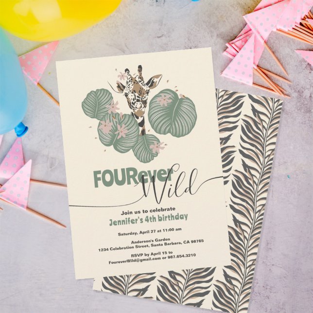 Convite 4th Birthday Tropical Giraffe Animal Party (Criador carregado)