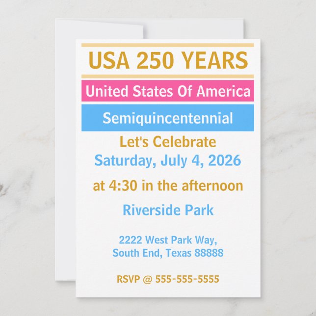 Convite 4th of July 2026 USA 250 Years Semiquincentennial  (Verso)