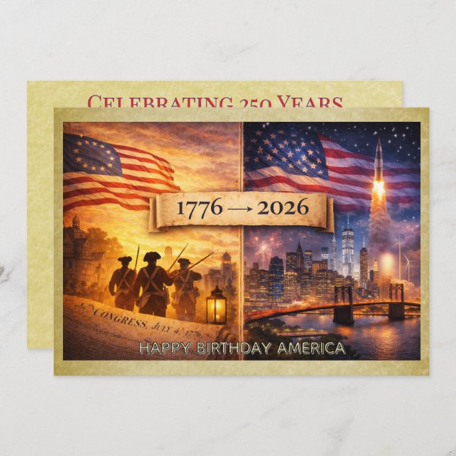 Convite 4th of July America 1776 to 2026 USA 250th Party (Frente/Verso)