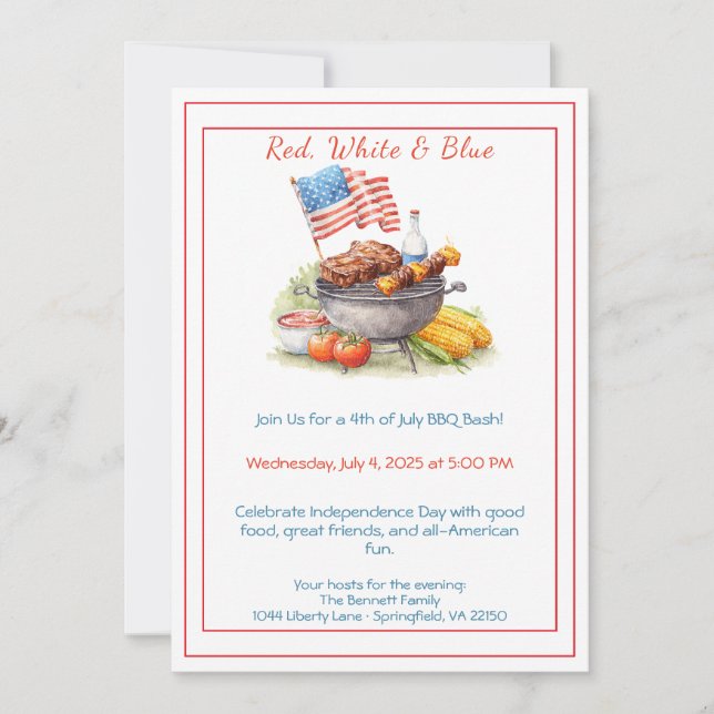 Convite 4th of July BBQ Invitation – Patriotic Backyard  (Frente)