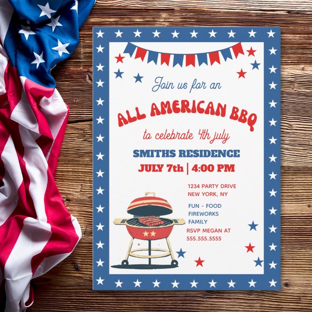 Convite 4th of July BBQ Party – ALL AMERICAN BBQ (Criador carregado)