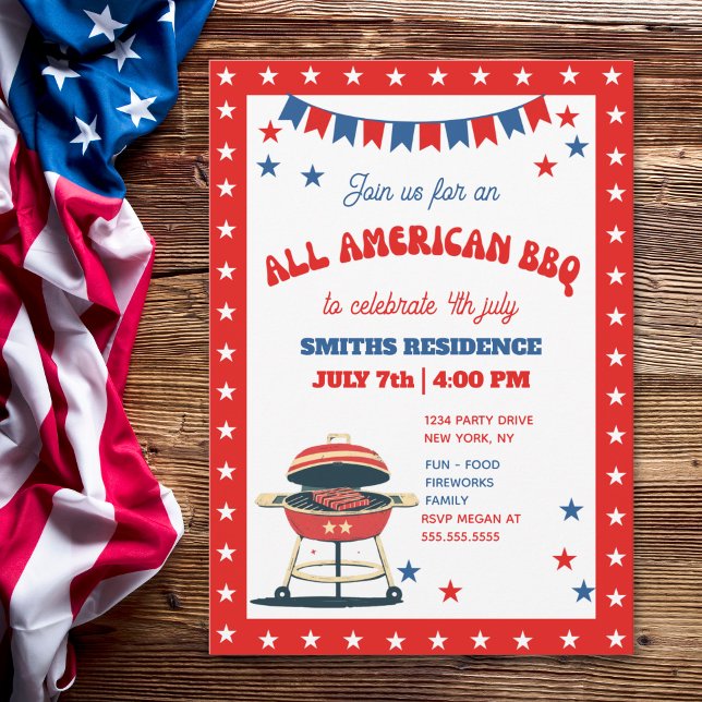 Convite 4th of July BBQ Party – ALL AMERICAN BBQ (Criador carregado)