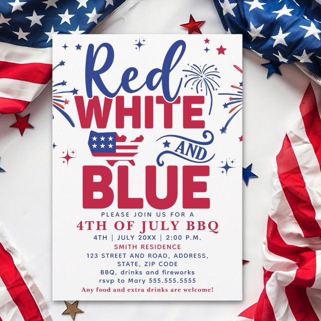 Convite 4th of July BBQ - Red, White, and Blue Celebration (Criador carregado)