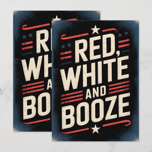 Convite 4th of July Booze Party | Red White and Booze (Frente/Verso)