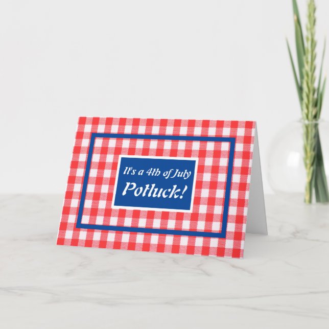 Convite 4th of July, gingham, red, white & blue Invitation (Frente)