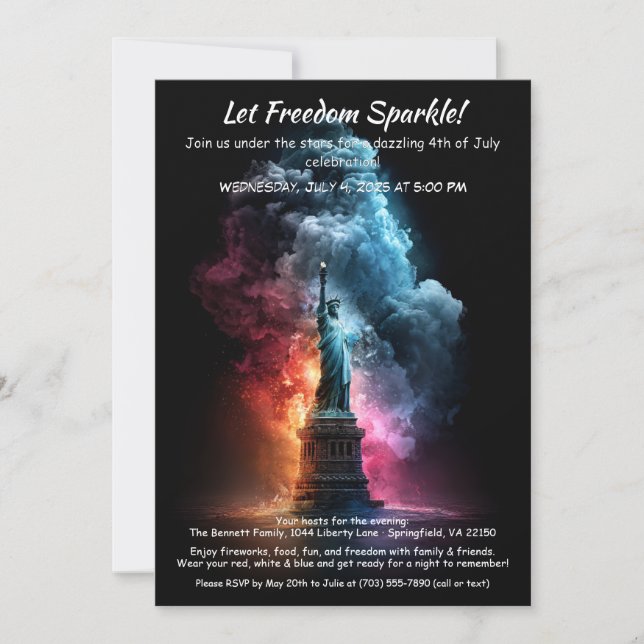 Convite 4th of July Invitation – Statue of Liberty  (Frente)
