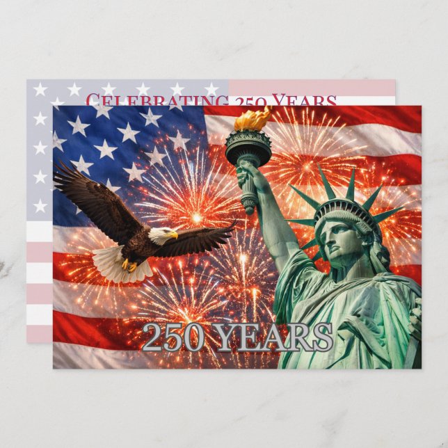 Convite 4th of July Liberty Eagle Fireworks USA 250th (Frente/Verso)