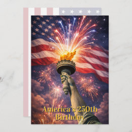 Convite 4th of July Liberty Torch Fireworks USA 250th