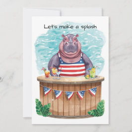 Convite 4th of July Pool Party with Hippo 