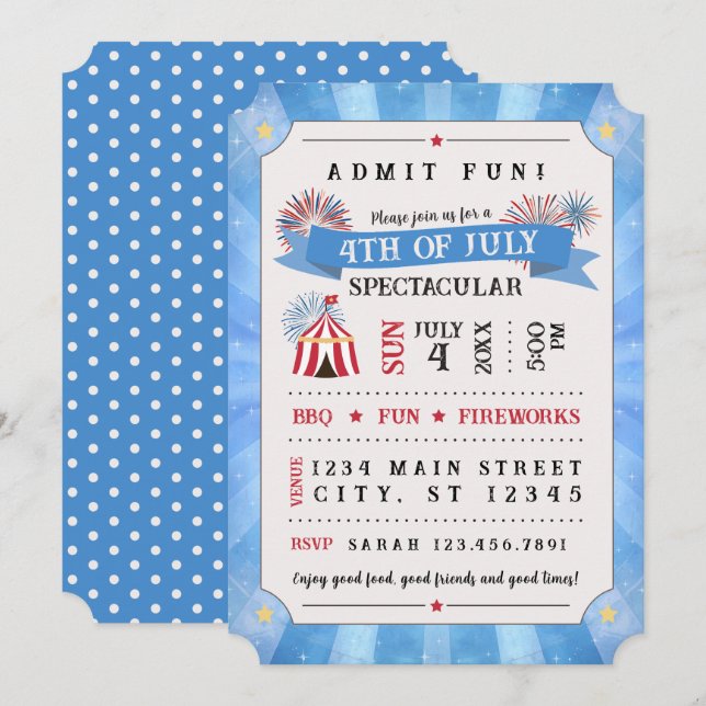 Convite 4th Of July Spectacular Ticket Invitation (Blue) (Frente/Verso)